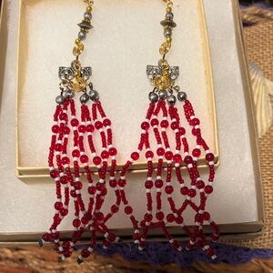 Elegant Red Beaded Dangle Earrings